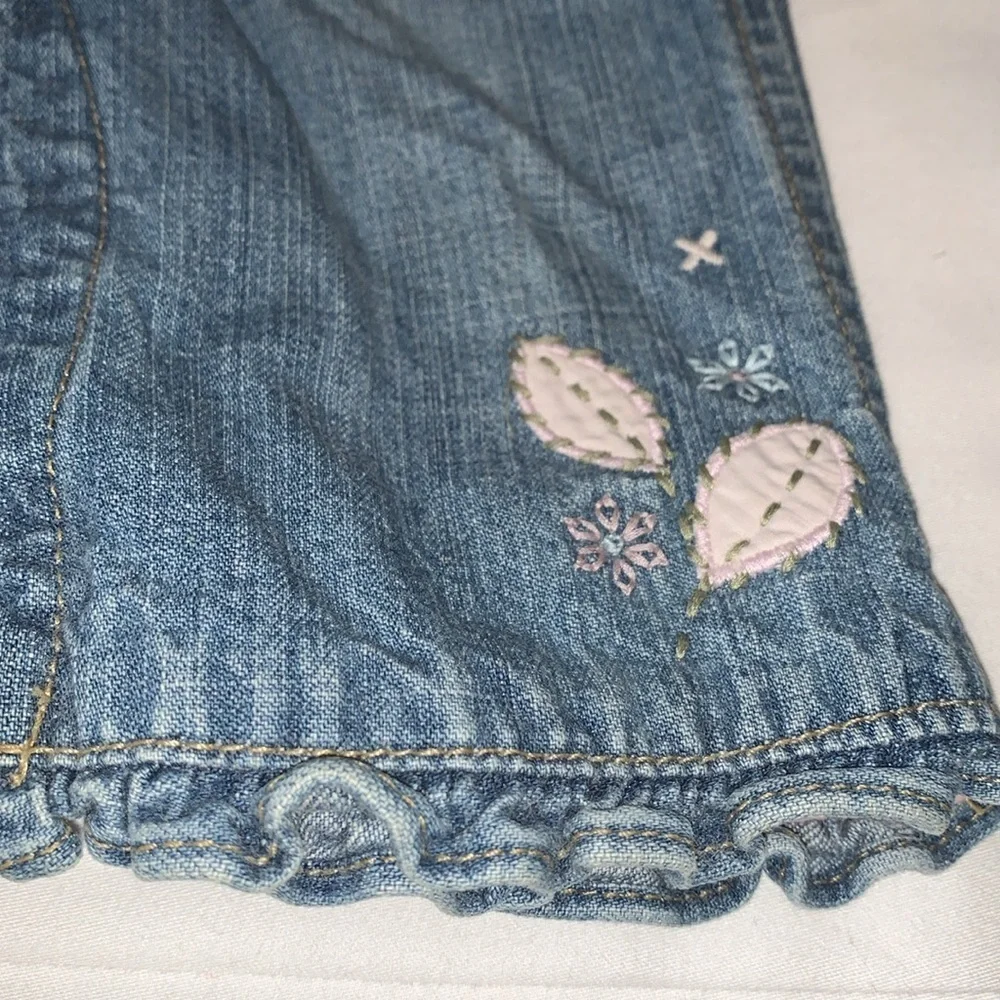 Gently Loved Lined Ruffled Embroidered Overalls by Baby Gap..